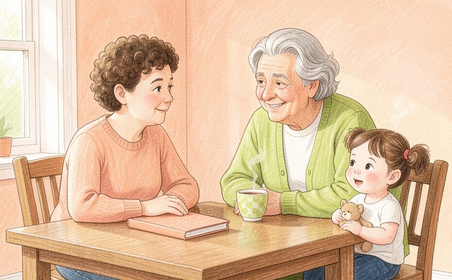 自宅の食卓で親のこれからの暮らしについて話す家族
