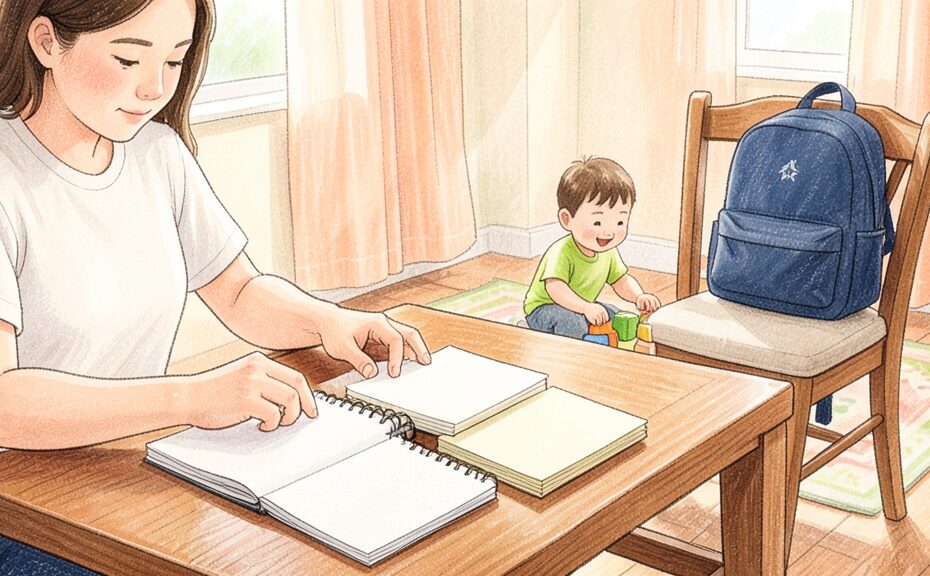 食卓で子どもの進学に向けたお金の準備を整理する保護者